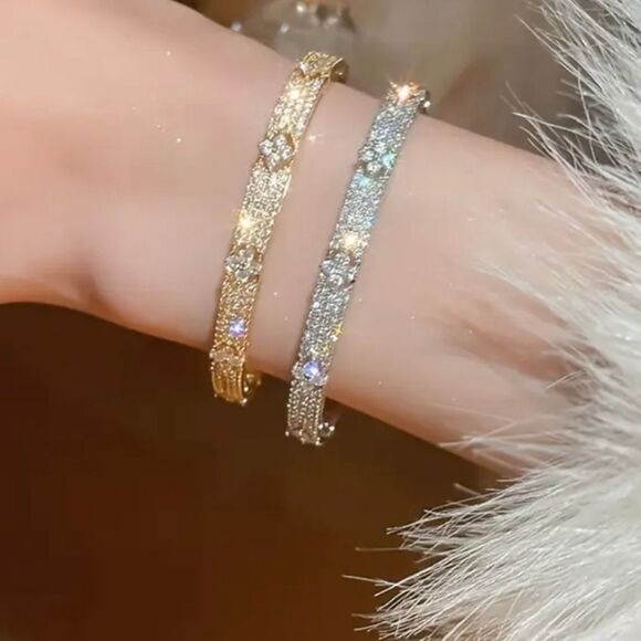 Luxury Exquisite Silver Diamond Bangle Bracelet - Picture 3 of 5